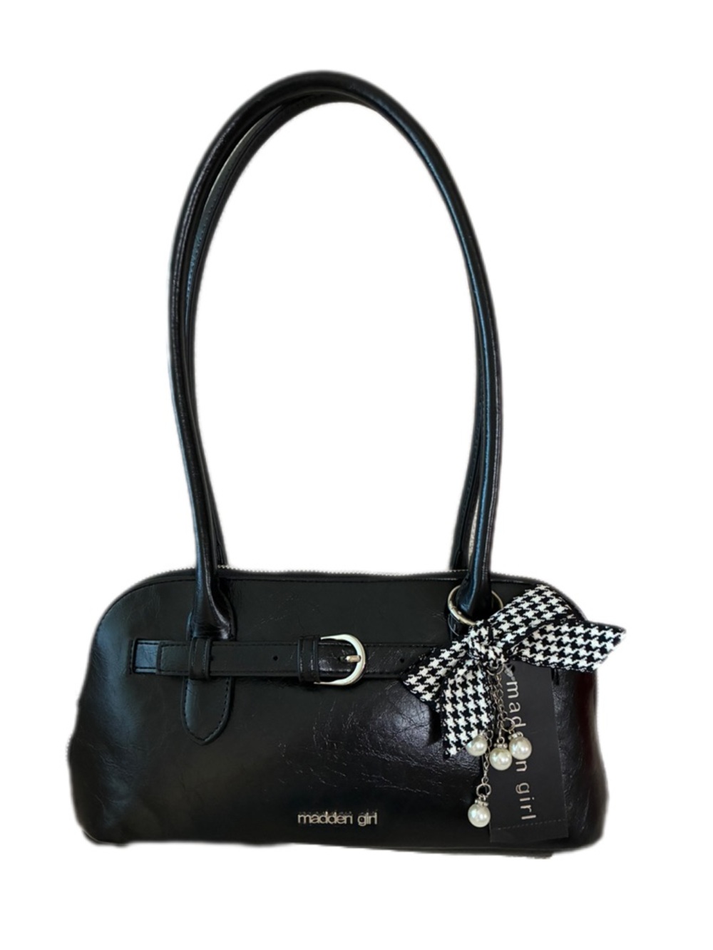 Madden Girl NWT Black Shoulder Bag with Houndstooth Bow Charm